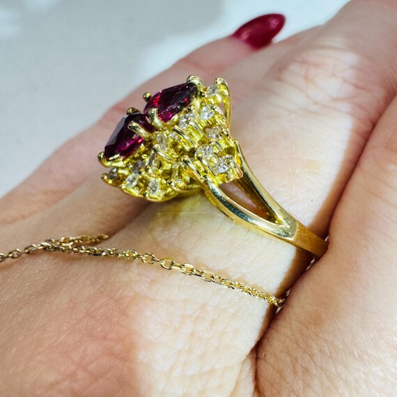 Vintage Solid 18K Yellow Gold  Ruby and Diamond C… - image 5