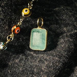 Natural 2.5CT Colombian Emerald Cut Emerald Sea Foam Green Pendant Made in Solid 14K Yellow Gold