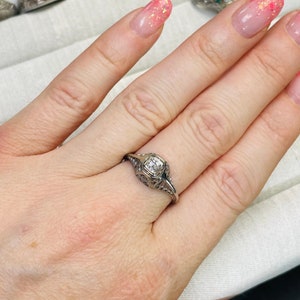 18k White Gold Old Mine Cut Diamond Art Deco Antique Ring Size 6