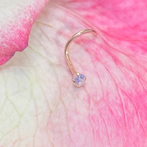 1.5mm Natural Opal Solid 14K Rose Gold Cuved Nose Stud