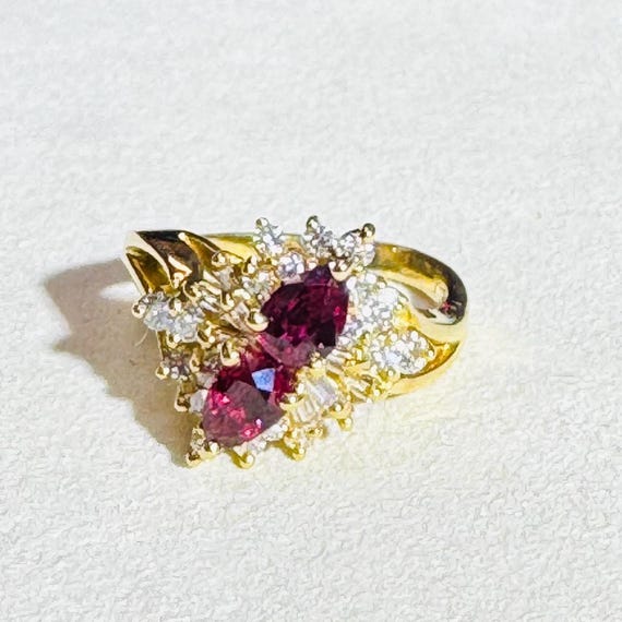 Vintage Solid 18K Yellow Gold  Ruby and Diamond C… - image 1