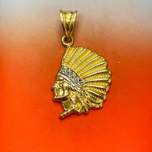 Chief Head Solid 14K Yellow and White Gold Pendant Charm .75x.50&quot;