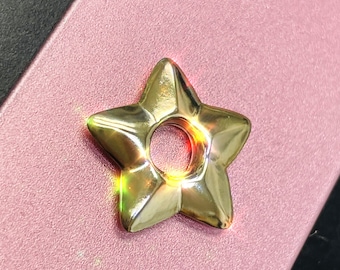 Vintage Old Stock Puffy 10K Yellow Gold 16x16mm  or .60&quot; Star Shaped Charm for a Pendant or Hoop Earrings