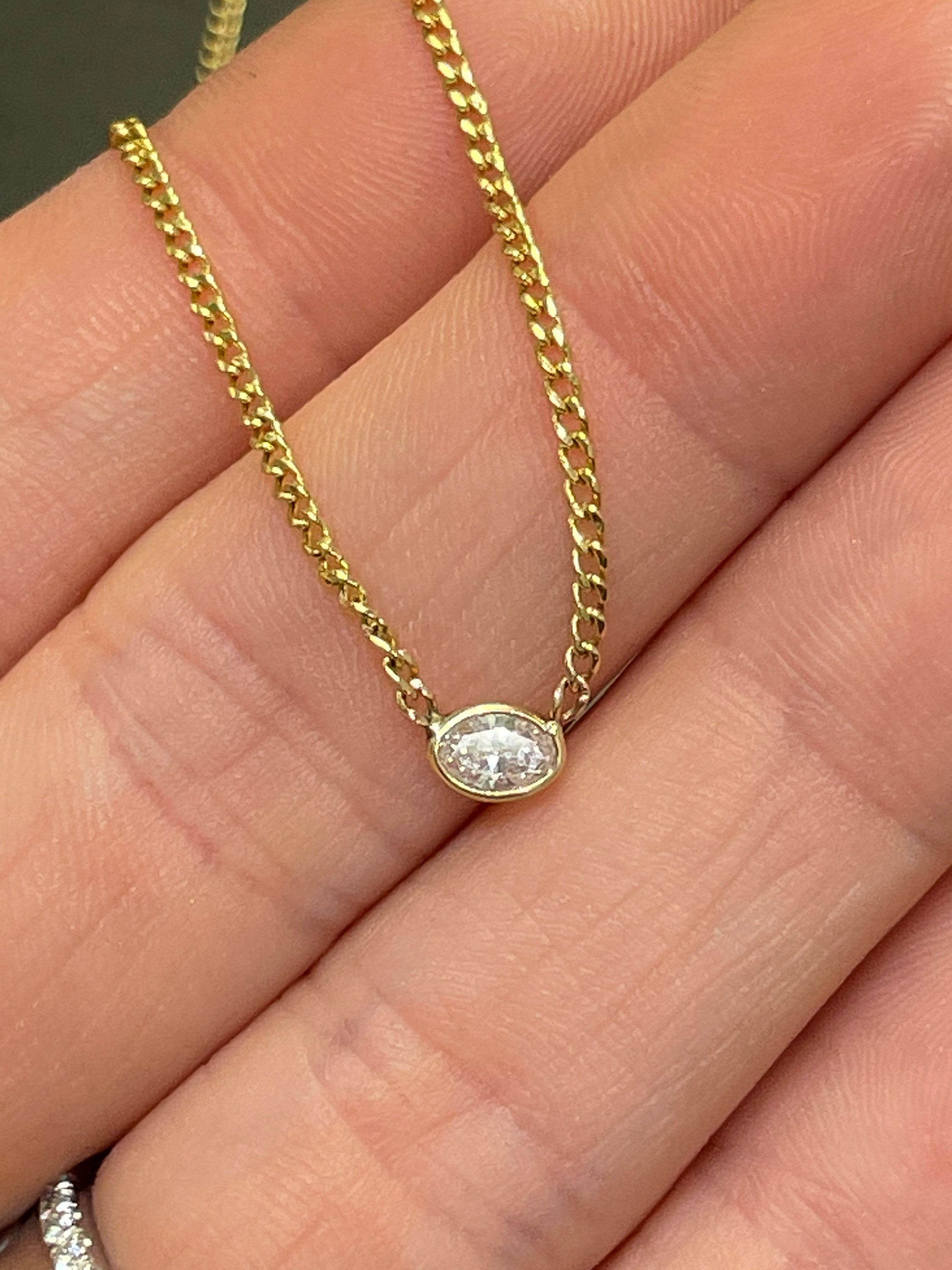 Natural .36CT Oval Diamond Solitaire Necklace Bezel Set on