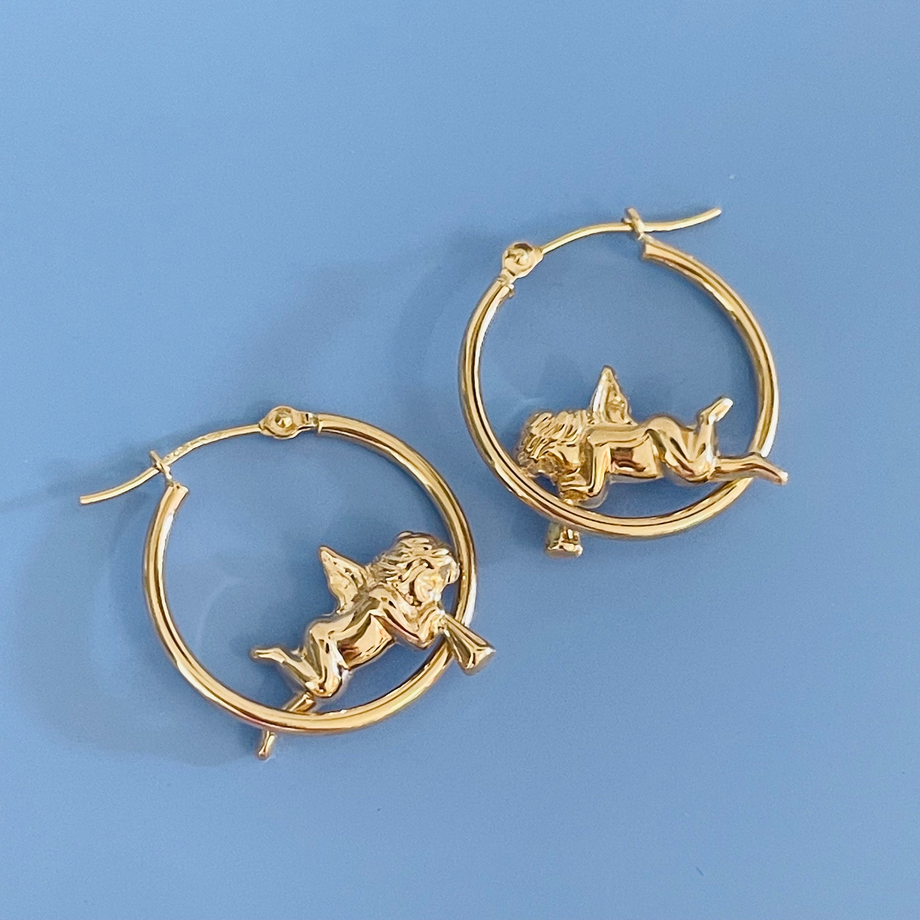Gold angel hoop sale earrings