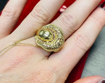 Massiver 10K Gelbgold Blumen Design breiter Ring Gr. 8