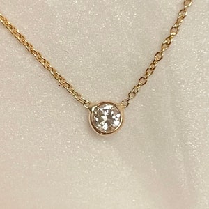 Natural Round Diamond .17CT Solitaire Necklace in Solid 14K Yellow Gold 20”