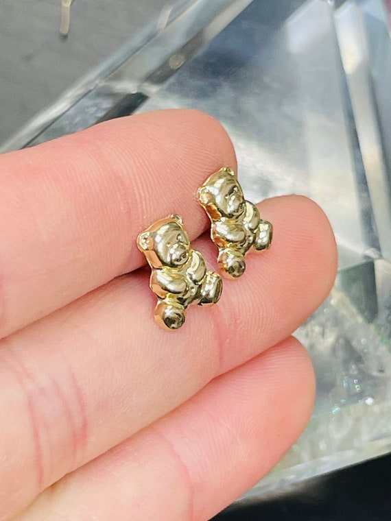 Cute Bear Shaped Solid 14K Yellow Gold Stud Earri… - image 6