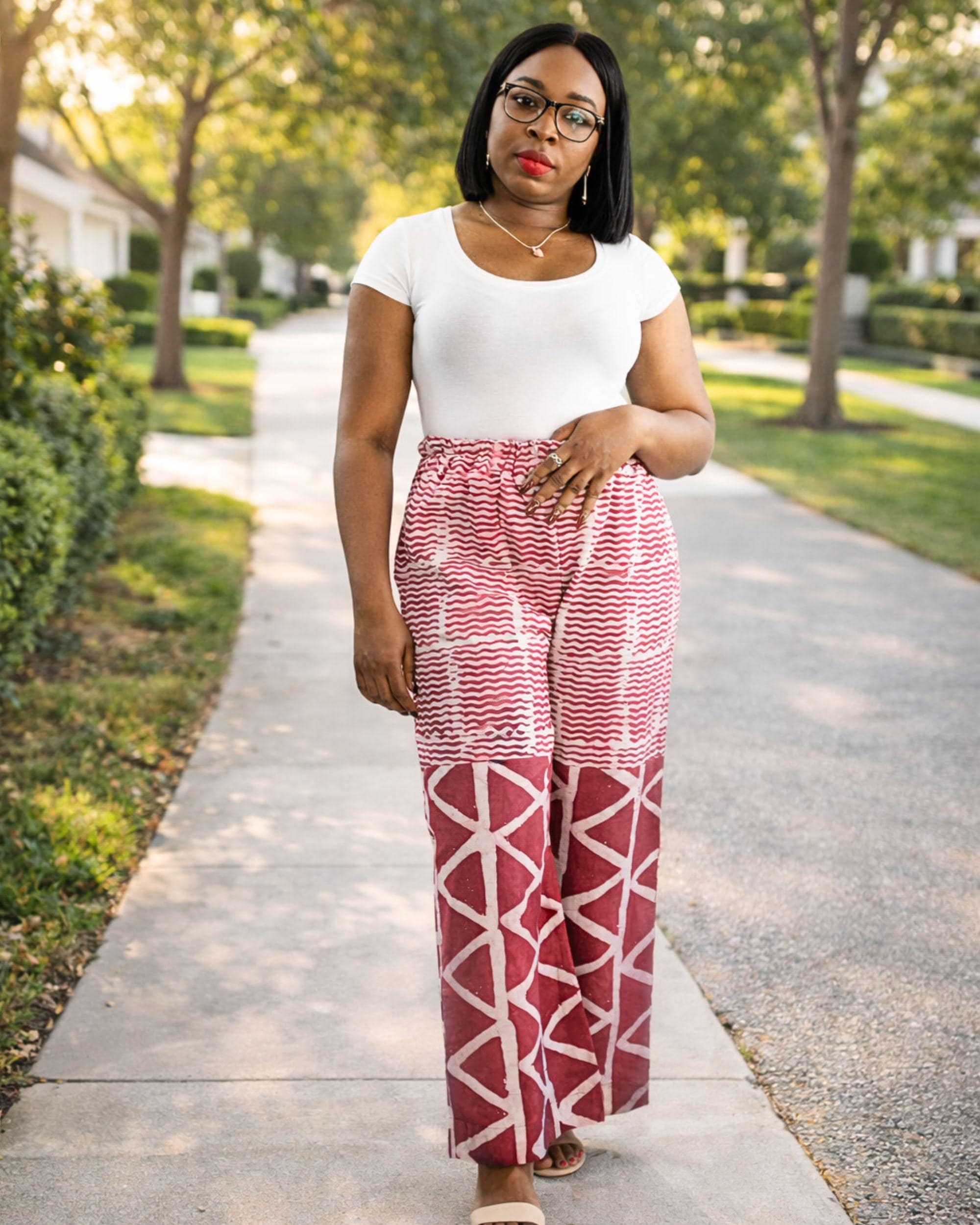 AULAREE 18ss pants ブリックレッド サイズ3 Red Adire African Print Wide Leg Palazzo Pants - High Waisted