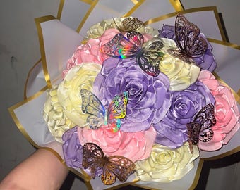 Eternal satin rose flower bouquets handmade
