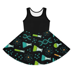 Science Symbols Girls&#39; Sundress, STEM Dress, Chemistry Biology Physics Teen Dress, Science Lover Gift, Women&#39;s Summer Fashion