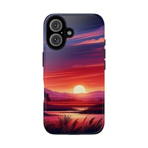 Funda para teléfono con diseño de atardecer: protección resistente, vibrante atardecer, regalo para amantes de la naturaleza, estilo veraniego, diseño ecológico.
