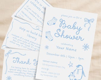 Winter Baby Shower Invitation Set: Editable Canva Template (Digital Download)