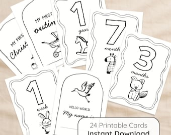 Baby Shower Milestone Cards: Creative Coloring Activity (Printable PDF Download 5x7" Keepsake Cards)