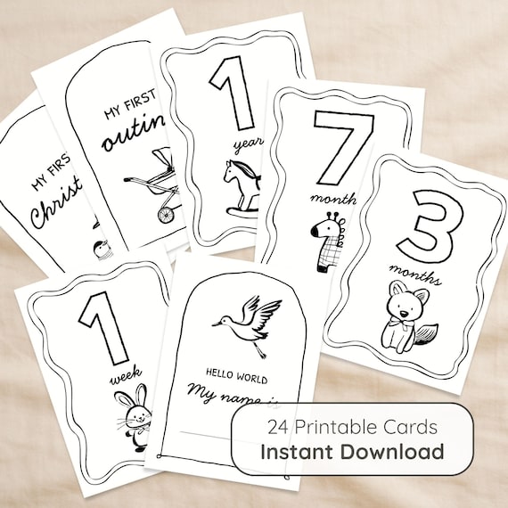 Baby Shower Milestone Cards: Creative Coloring Activity (Printable PDF Download 5x7" Keepsake Cards)
