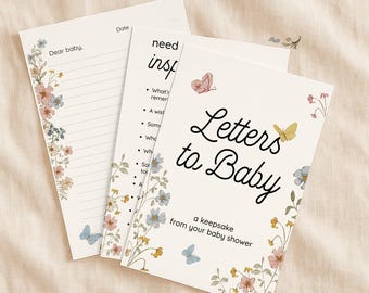 Watercolor Floral Letters to Baby Keepsake, Baby Shower Activity (PDF + Canva)