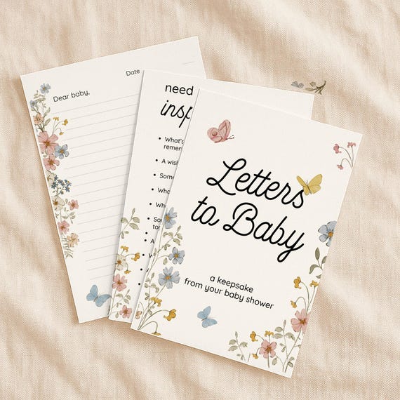 Watercolor Floral Letters to Baby Keepsake, Baby Shower Activity (PDF + Canva)