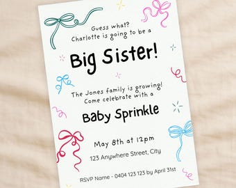 Big Sibling Baby Sprinkle Invitation, Editable Canva Template, Second Baby Shower Invite