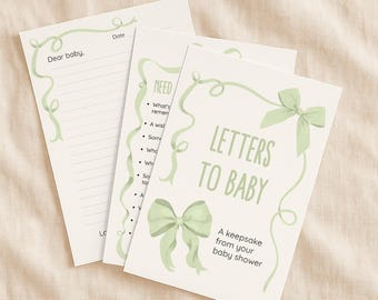Letters to Baby – Green Bow Baby Shower Game and Keepsake (Digital Download)
