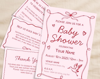 Editable Girl Baby Shower Invitation Set: Canva Template, Gift Registry, Thank You Cards (Digital Download)