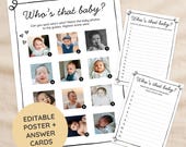 Who’s That Baby Game | Printable Baby Shower Activity Poster & Answer Sheets, Canva Editable