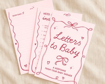 Letters to Baby Printable in Red Ink – Girl Baby Shower Wishes & Keepsake – Download Activity for Guests PDF + Canva | Tiny Keeps Co