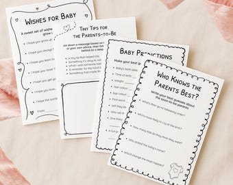 Lot de jeux minimalistes pour baby shower : souhaits pour bébé, prédictions, conseils (téléchargement PDF + modifiable)