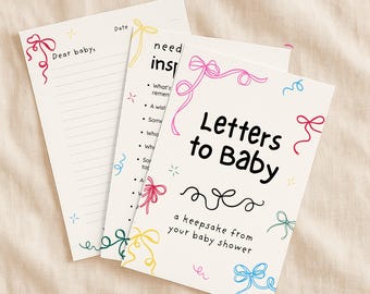 Letters to Baby, Baby Shower Keepsake Activity, Colourful Bow Doodles, PDF + Canva Template