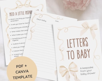 Letters to Baby Printable Beige Bows – Gender Neutral Baby Shower Activity & Keepsake – Instant Download Game for Guests | Tiny Keeps Co