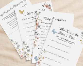 Spring Blooms Baby Shower Games Bundle: Wishes for Baby, Predictions, Advice (PDF Download + Editable)
