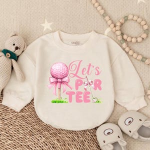 Let&#39;s Par Tee Bubble Romper for Girls, Toddler Golf Outfit, Cute Pink Golf Cart Tee, Adorable Pink Golf Clothes, Golf Shirt