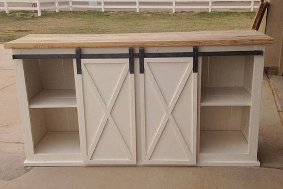 Natural farmhouse sliding door cabinet deals