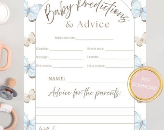 Voorspellingen en advieskaart vlinderbabyshower (digitale download)