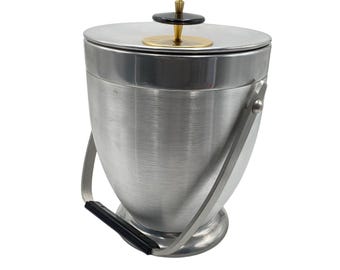 Vintage Mid Century Modern Atomic Kromex Spun Aluminum Tall Ice Bucket Box 12"