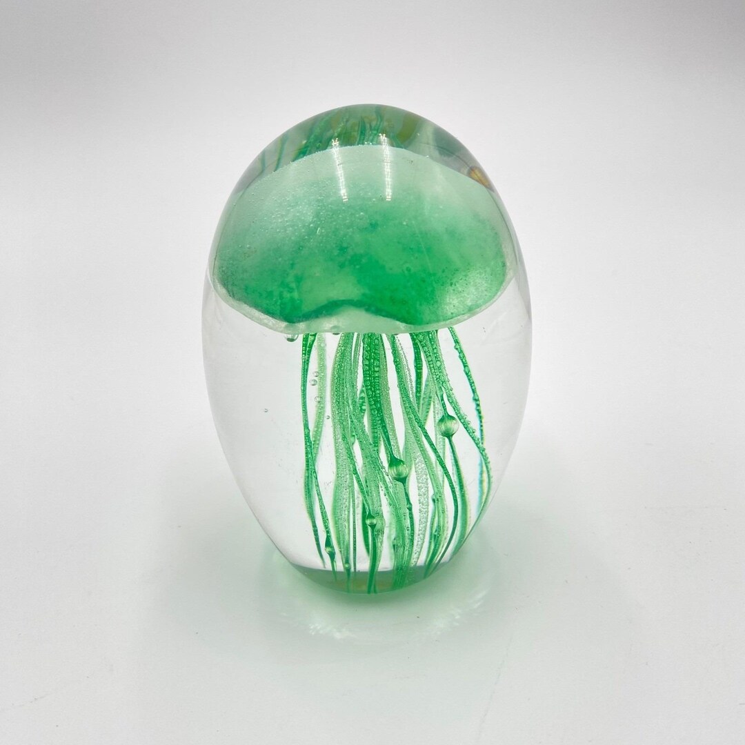 Vintage Glass Jellyfish Paperweight 4" Green Hand Blown Art Sculpture ...