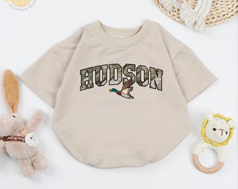 Personalized Name Mallard Duck Baby Romper, Duck Season Toddler, Hunting buddy Outfits, Boy Mallard Duck, Baby Shower Gift, Duck Kids Shirt