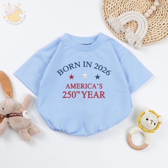 Embroidered 4th of July Baby Romper, America's 250th Year Toddler Tee, Independence Day, Red White Blue, Baby Shower Gift, Patriotic Romper