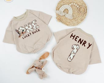 Personalized One Lucky Duck Baby Romper, 1st Birthday Baby Outfit, Hunting Buddy Toddler, First Birthday Gift, Mallard Duck Kids Shirt