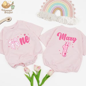 Personalized One 1st Birthday Romper, Newborn Baby Outfit, Pink Bow First Birthday Girl Bodysuit, Pink Bow Baby Romper, Cake Smash Outfit