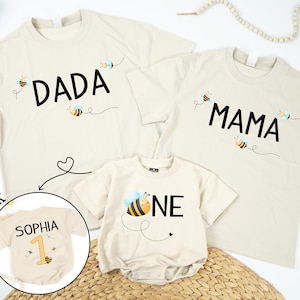 Personalized Bee First Birthday Matching Family Shirt, Bumble Bee Themed Birthday Party Outfit, Mama Dada One Shirt, Bee Family Shirts