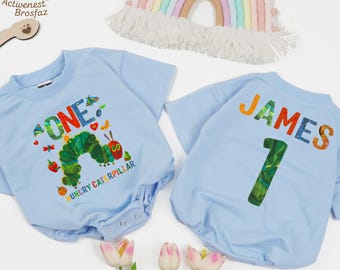 Personalized One Hungry Caterpillar Baby Romper, First Birthday Baby Bodysuit, 1st Birthday Baby Shower Gift, One Hungry Caterpillar Outfit
