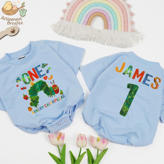 Personalized One Hungry Caterpillar Baby Romper, First Birthday Baby Bodysuit, 1st Birthday Baby Shower Gift, One Hungry Caterpillar Outfit