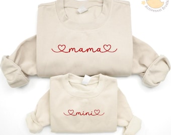 Embroidered Mama and Mini Matching Sweatshirt, Mom and Me Outfit, Mommy and Me Gift, New Mom Gift, Baby Shower Gift, Valentine Gift
