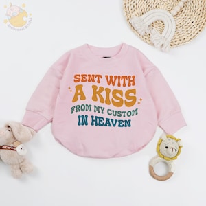 Custom Sent With A Kiss From My Grandma In Heaven Baby Romper, Grandbaby Bodysuit, Baby Announcement, Newborn Gift, Baby Shower Gift