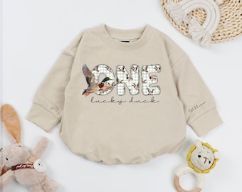 Personalized One Lucky Duck Baby Romper, 1st Birthday Baby Outfit, Hunting Buddy Toddler, First Birthday Gift, Mallard Duck Kids Shirt