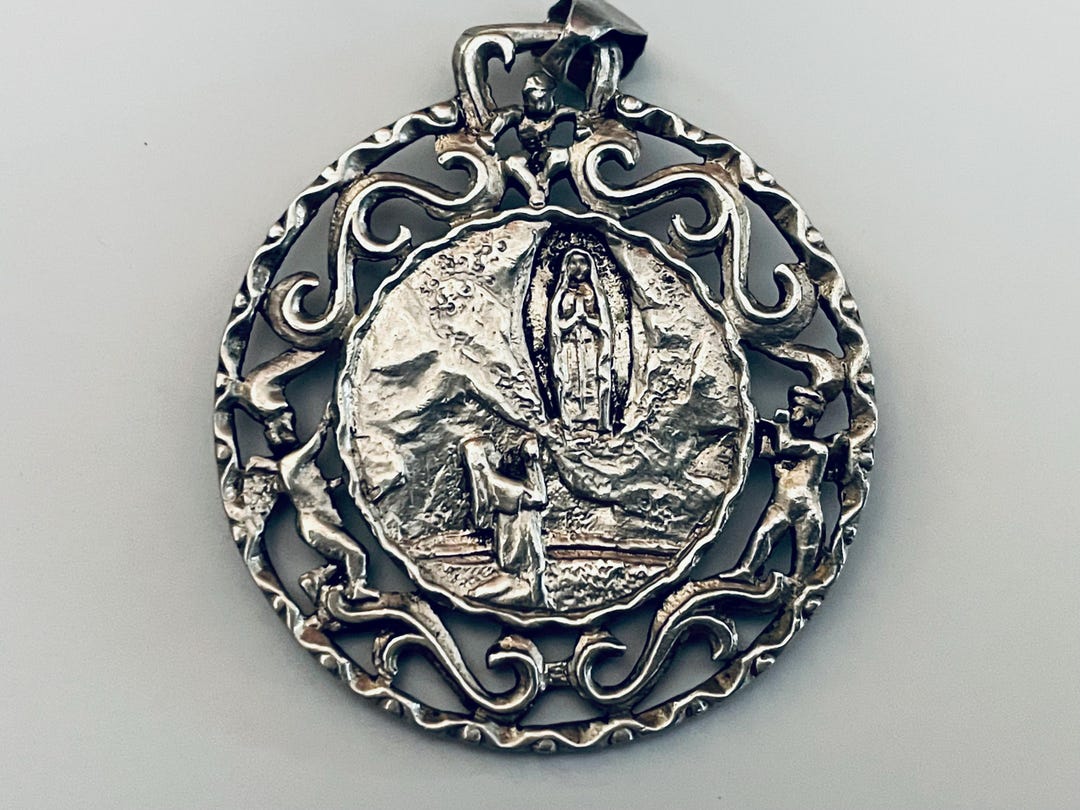 Large Vintage, French Silver Our Lady of Lourdes Medal - Etsy