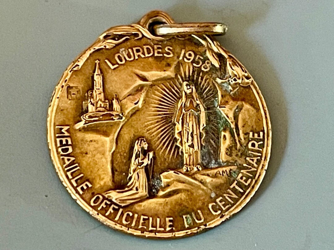 Small, Vintage, French, Our Lady of Lourdes 100 Year Anniversary Medal ...