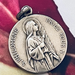 Vintage French Silver Penin Poncet Saint Philomena and Saint John Vianney Medal