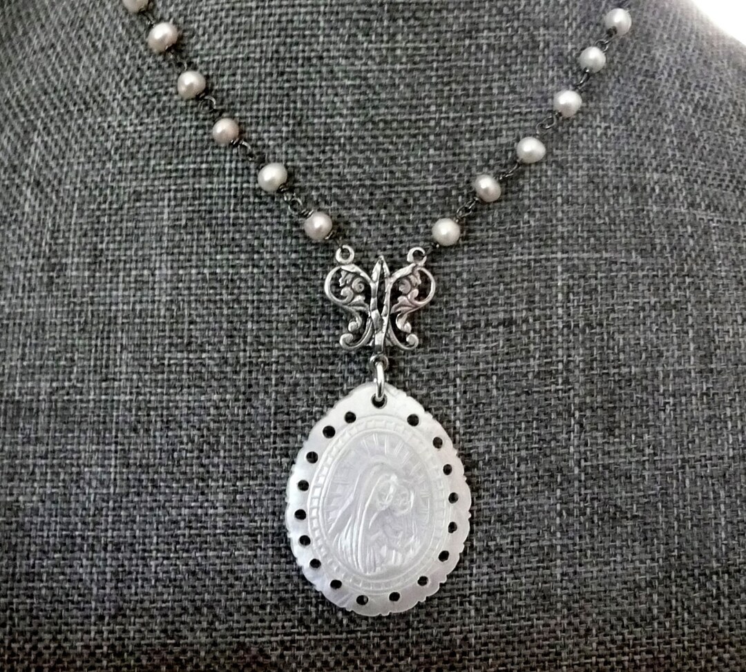 Madonna and Child Necklace, Vintage French Mother of Pearl Medal - Etsy