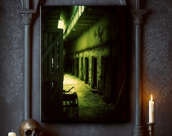 Impresión en lienzo de un pasillo abandonado y espeluznante: fotografía espeluznante de la Penitenciaría Estatal del Este